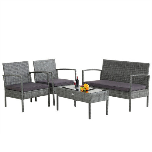 Load image into Gallery viewer, 4 Pieces Outdoor Rattan Conversation Set with Comfortable Cushion

