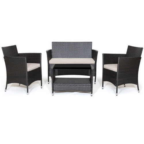 Load image into Gallery viewer, 4 Pieces Patio Conversation Set with Soft Cushions and Tempered Glass Tabletop
