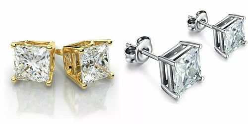 Load image into Gallery viewer, Sterling Silver 925 Gold Stud Earrings Cubic Zirconia Men Women 2PC 6mm Earrings
