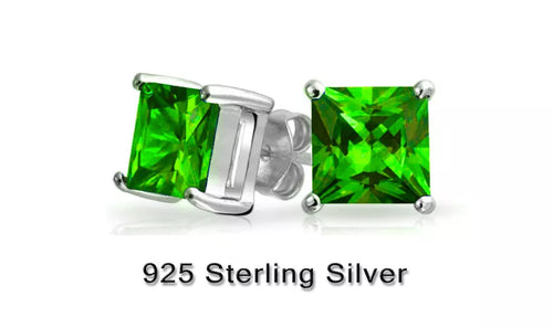 Load image into Gallery viewer, RMZ GOLD NYC 925 Sterling Silver Princess Cut Emerald Cubic Zirconia Stud Earrings Women's
