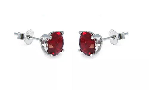 Load image into Gallery viewer, RMZ GOLD NYC 925 Sterling Silver Round RED Cubic Zirconia Stud Earrings Women's
