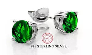 Load image into Gallery viewer, RMZ GOLD NYC 925 Sterling Silver Round Emerald Cubic Zirconia Stud Earrings Women's
