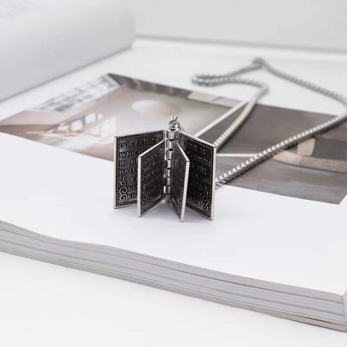 Load image into Gallery viewer, Silver Bible Open Pages Pendant Lord's Prayer Necklace Religious Jewelry 24" _mkpt by Js House

