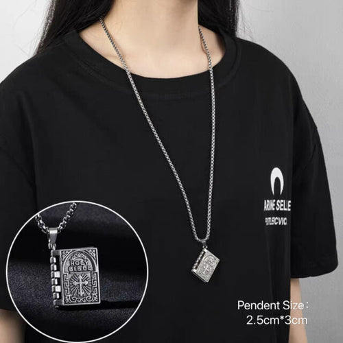 Load image into Gallery viewer, Silver Bible Open Pages Pendant Lord's Prayer Necklace Religious Jewelry 24" _mkpt by Js House
