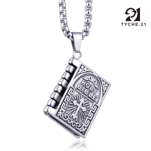 Load image into Gallery viewer, Silver Bible Open Pages Pendant Lord's Prayer Necklace Religious Jewelry 24" _mkpt by Js House
