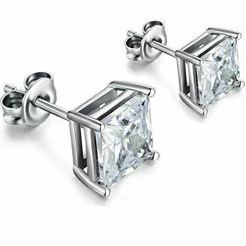 Load image into Gallery viewer, Sterling Silver 925 Gold Stud Earrings Cubic Zirconia Men Women 2PC 6mm Earrings
