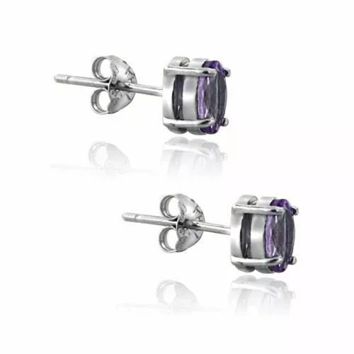 Load image into Gallery viewer, RMZ GOLD NYC Women's 925 Sterling Silver Earrings Stud Amethyst Oval Purple Earring
