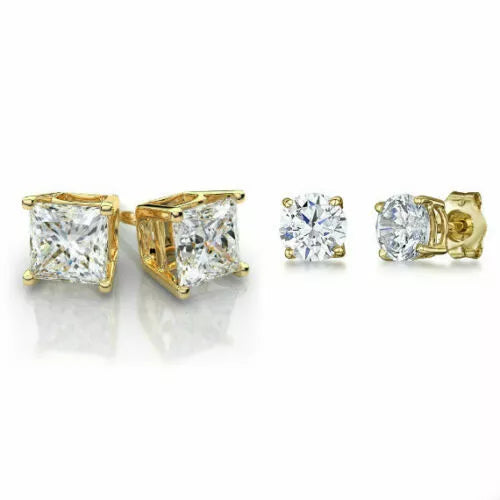Load image into Gallery viewer, Gold Sterling Silver Stud Earrings Cubic Zirconia Men Women 2PC Earrings Set
