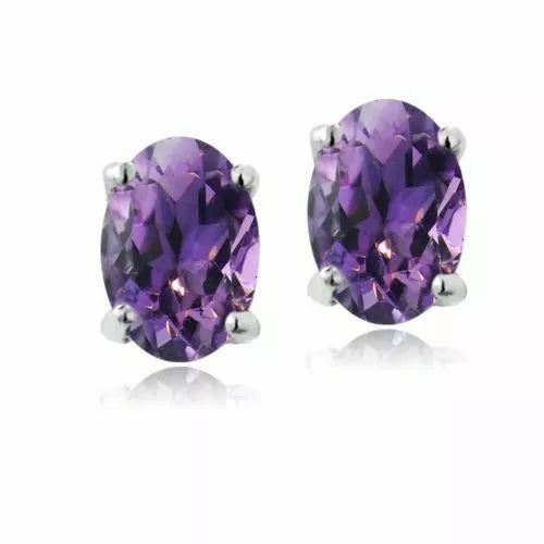 Load image into Gallery viewer, RMZ GOLD NYC Women's 925 Sterling Silver Earrings Stud Amethyst Oval Purple Earring
