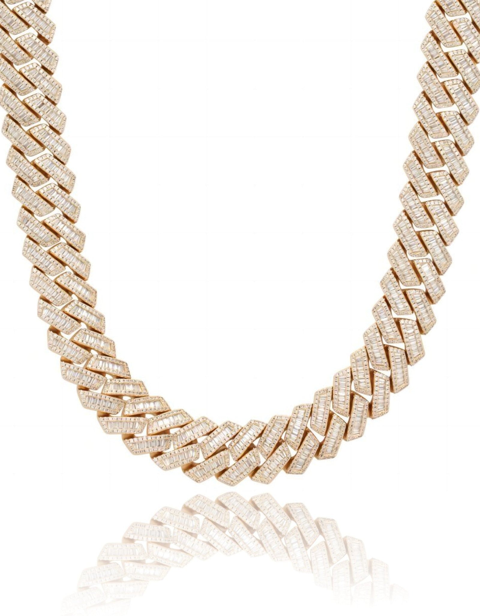 S925 Baguette Moissanite Diamond Cuban Link Chain in 14K Gold - 16mm by Bling Proud | Urban Jewelry Online Store
