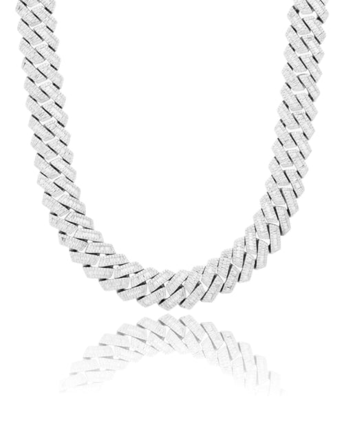 Load image into Gallery viewer, S925 Baguette Moissanite Diamond Cuban Link Chain in White Gold - 16mm by Bling Proud | Urban Jewelry Online Store
