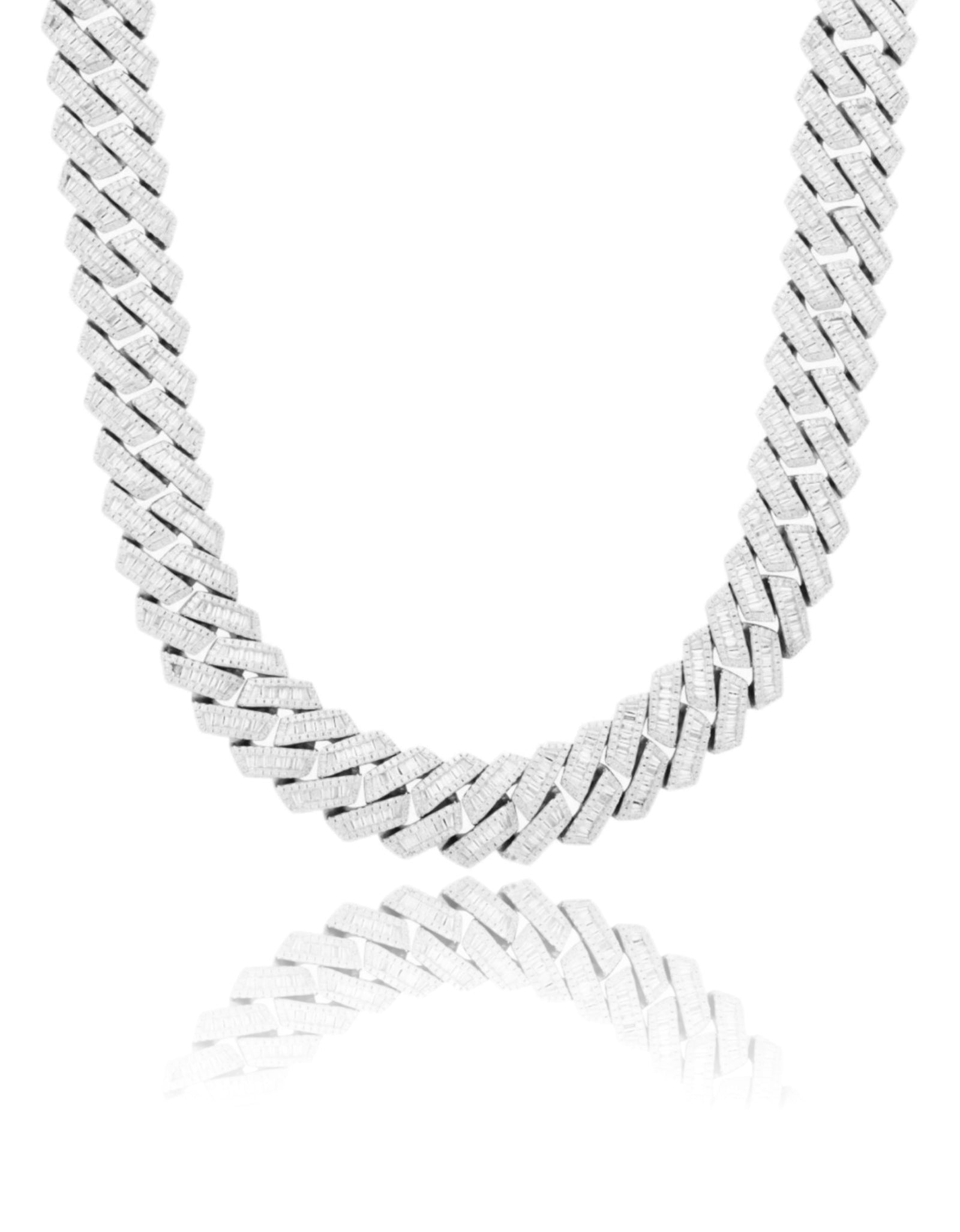 S925 Baguette Moissanite Diamond Cuban Link Chain in White Gold - 16mm by Bling Proud | Urban Jewelry Online Store