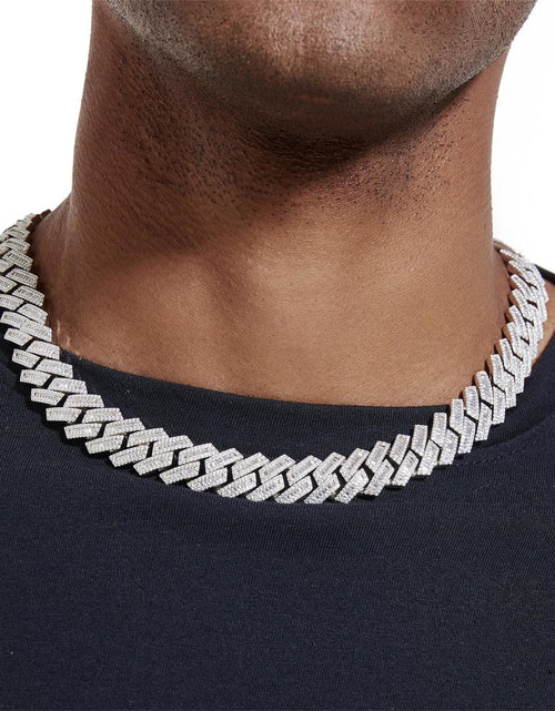 Load image into Gallery viewer, S925 Baguette Moissanite Diamond Cuban Link Chain in White Gold - 16mm by Bling Proud | Urban Jewelry Online Store
