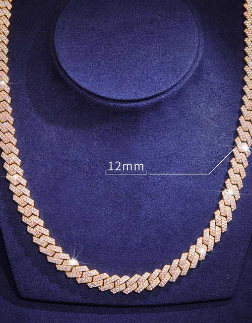 Load image into Gallery viewer, S925 Moissanite Diamond Prong Cuban Link Chain in 14K Gold - 12mm by Bling Proud | Urban Jewelry Online Store
