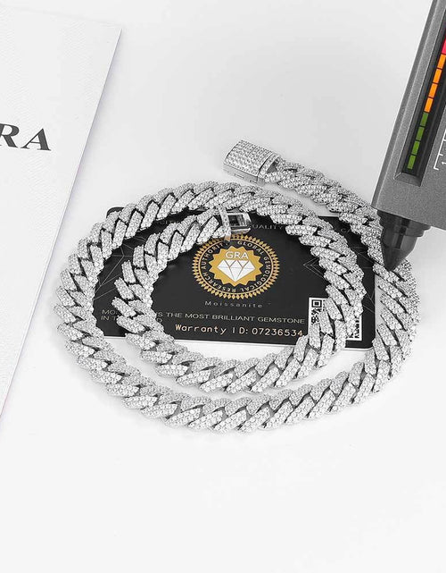 Load image into Gallery viewer, S925 Moissanite Diamond Prong Cuban Link Chain in White Gold - 12mm by Bling Proud | Urban Jewelry Online Store
