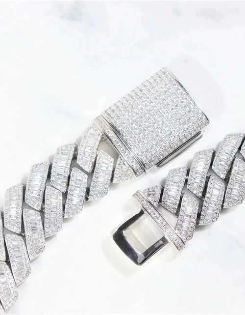 Load image into Gallery viewer, S925 Baguette Moissanite Diamond Cuban Link Chain in White Gold - 16mm by Bling Proud | Urban Jewelry Online Store

