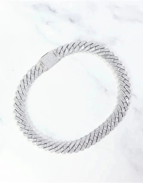 Load image into Gallery viewer, S925 Baguette Moissanite Diamond Cuban Link Chain in White Gold - 16mm by Bling Proud | Urban Jewelry Online Store
