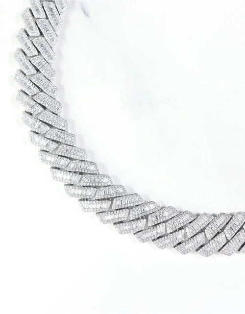 Load image into Gallery viewer, S925 Baguette Moissanite Diamond Cuban Link Chain in White Gold - 16mm by Bling Proud | Urban Jewelry Online Store
