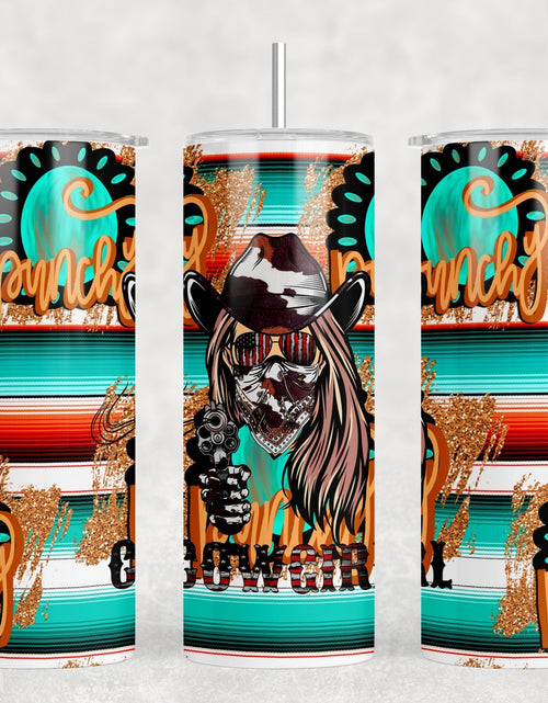 Load image into Gallery viewer, Serape Cowgirl - 20 oz Steel Skinny Tumbler - Optional Blue Tooth Speaker - Speaker Color will Vary by Rowdy Ridge Co
