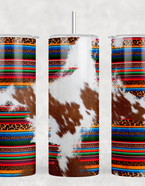 Load image into Gallery viewer, Serape faux cowhide - 20 oz Steel Skinny Tumbler - Optional Blue Tooth Speaker - Speaker Color will Vary by Rowdy Ridge Co
