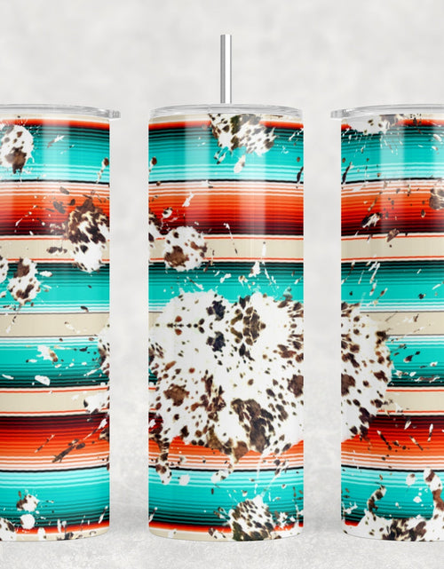 Load image into Gallery viewer, Serape faux cowhide|Skinny Tumbler|Optional Bluetooth Speaker| Speaker Color Varies by Rowdy Ridge Co
