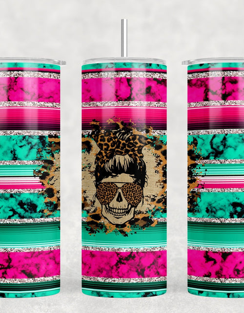 Load image into Gallery viewer, Serape Skull - 20 oz Steel Skinny Tumbler - Optional Blue Tooth Speaker - Speaker Color will Vary by Rowdy Ridge Co
