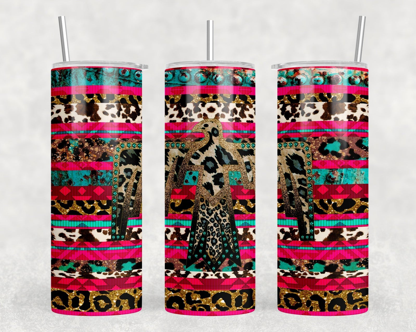 Serape Thunderbird - 20 oz Steel Skinny Tumbler - Optional Blue Tooth Speaker - Speaker Color will Vary by Rowdy Ridge Co