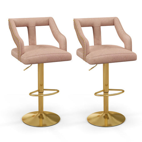 Load image into Gallery viewer, Set of 2 Bar Chairs with Footrest and 2-Layer Electroplated Metal Base-Pink
