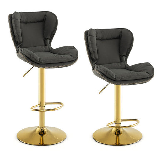 Load image into Gallery viewer, Set of 2 Swivel Bar Stools PU Leather Bar Chairs with Footrest and Curved Backrest-Gray
