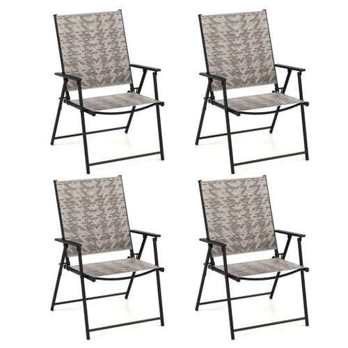 Load image into Gallery viewer, Set of 4 Patio Folding Chairs with Armrests and Portable Lawn Chairs for Garden Backyard-Gray

