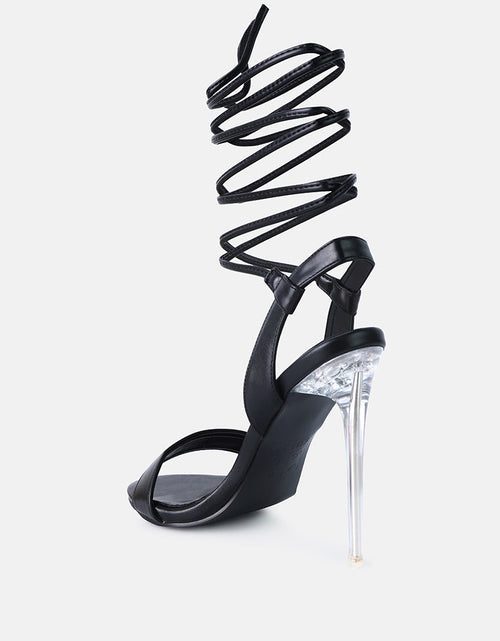 Load image into Gallery viewer, sheeny clear stiletto lace up heels by London Rag
