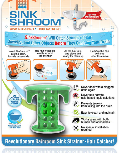 Load image into Gallery viewer, SinkShroom® (Green) The Hair Catcher That Prevents Clogged Bathroom Sink Drains by TubShroom.com
