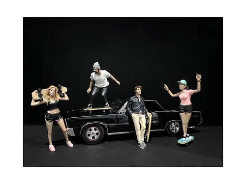 Load image into Gallery viewer, Skateboarders Figurines 4 piece Set for 1/24 Scale Models by American Diorama
