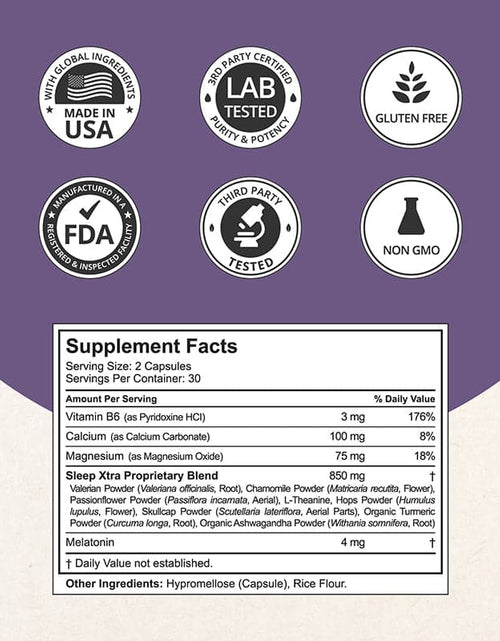 Load image into Gallery viewer, Sleep Xtra, Natural Non-Habit Forming Sleep Aid for Teens &amp; Adults, 60 Vegan Capsules by NuBest Nutrition®
