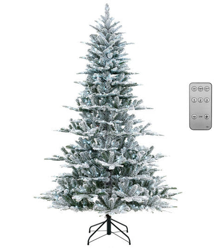 7 Feet Snow Flocked Artificial Christmas Tree with Cool White LED Lights
