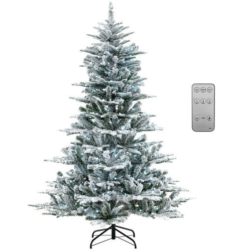 6 Feet Snow Flocked Artificial Christmas Tree with Cool White LED Lights