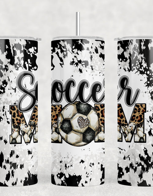 Load image into Gallery viewer, Soccer Mom faux cowhide|Skinny Tumbler|Optional Bluetooth Speaker| Speaker Color Varies by Rowdy Ridge Co
