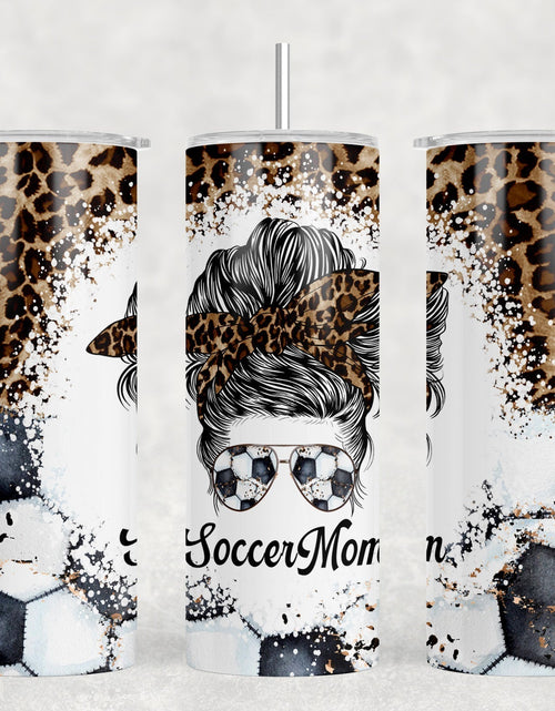 Load image into Gallery viewer, Soccer Mom Leopard Print - 20 oz Steel Skinny Tumbler - Optional Blue Tooth Speaker - Speaker Color will Vary by Rowdy Ridge Co
