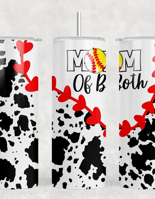 Load image into Gallery viewer, Soft Ball and Baseball Mom Cow Print|Skinny Tumbler|Optional Bluetooth Speaker| Speaker Color Varies by Rowdy Ridge Co
