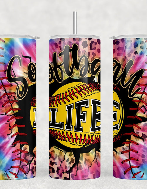 Load image into Gallery viewer, Softball Life Tie Dye - 20 oz Steel Skinny Tumbler - Optional Blue Tooth Speaker - Speaker Color will Vary by Rowdy Ridge Co
