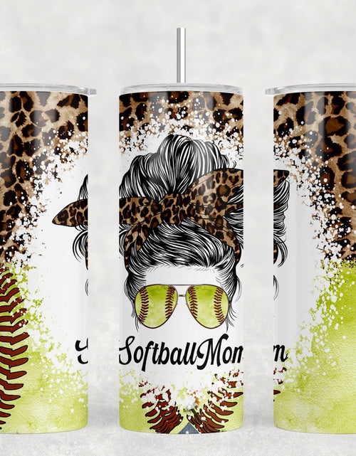 Load image into Gallery viewer, Softball Mom Leopard Print - 20 oz Steel Skinny Tumbler - Optional Blue Tooth Speaker - Speaker Color will Vary by Rowdy Ridge Co
