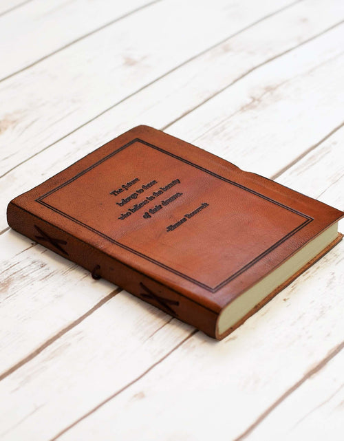 Load image into Gallery viewer, The Future Belongs Eleanor Roosevelt Quote Leather Journal - 8x6 Size by Soothi
