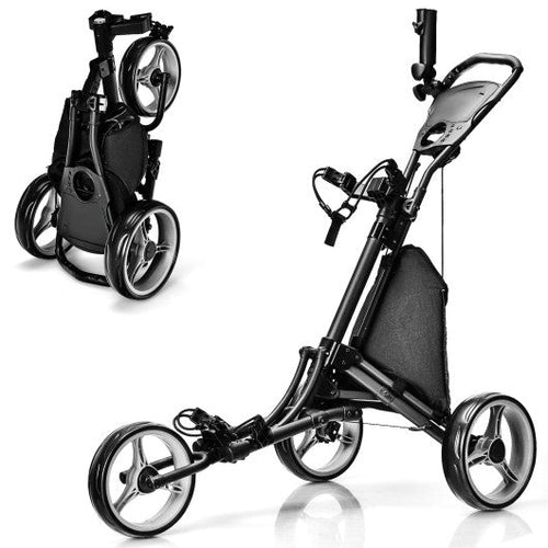 Load image into Gallery viewer, Folding 3 Wheels Golf Push Cart with Bag Scoreboard Adjustable Handle-Gray
