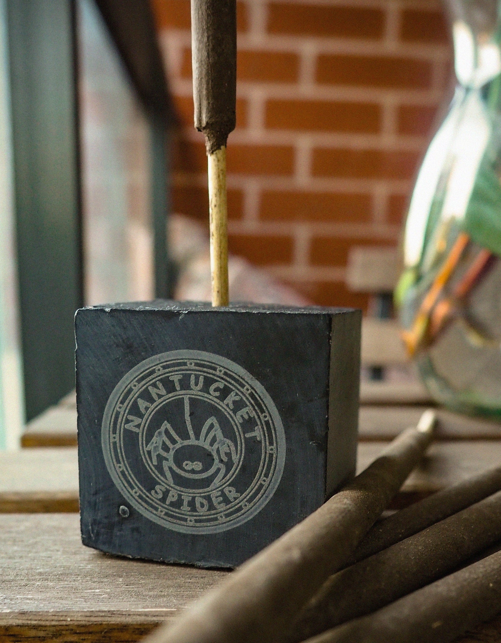 Artisanal Stone Block Incense Holder by Nantucket Spider & Nantucket Footprint