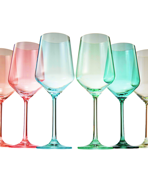 Load image into Gallery viewer, Colored Crystal Wine Glass Set of 6, Gift For Mothers Day, Her, Wife, Mom Friend - Large 12 oz Glasses, Unique Italian Style Tall Drinkware - Red &amp; White, Dinner, Beautiful Glassware - (Summer) by The Wine Savant
