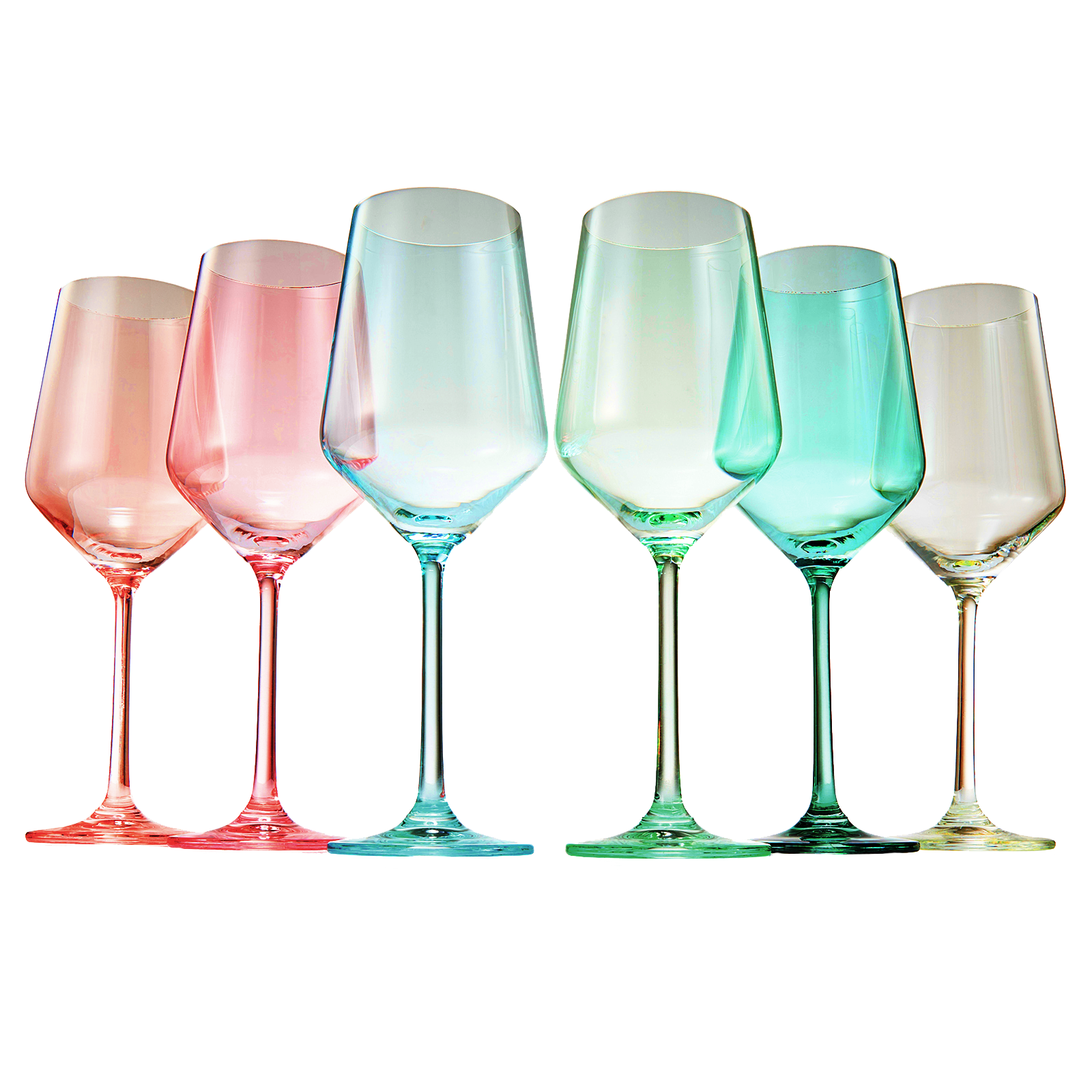 Colored Crystal Wine Glass Set of 6, Gift For Mothers Day, Her, Wife, Mom Friend - Large 12 oz Glasses, Unique Italian Style Tall Drinkware - Red & White, Dinner, Beautiful Glassware - (Summer) by The Wine Savant