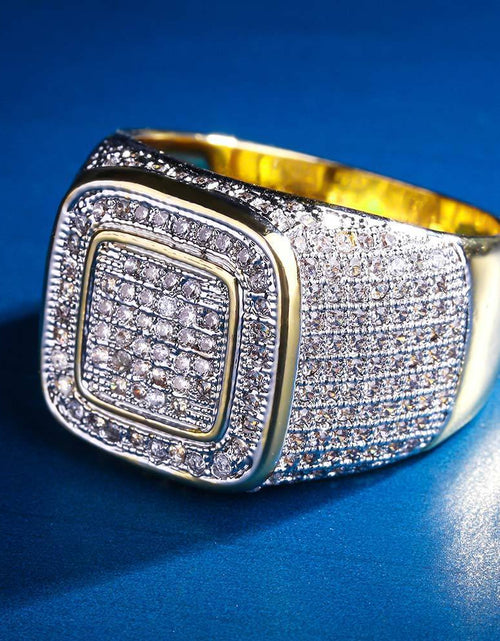 Load image into Gallery viewer, Square Iced Out Diamond Ring 14K Gold Plated by Bling Proud | Urban Jewelry Online Store
