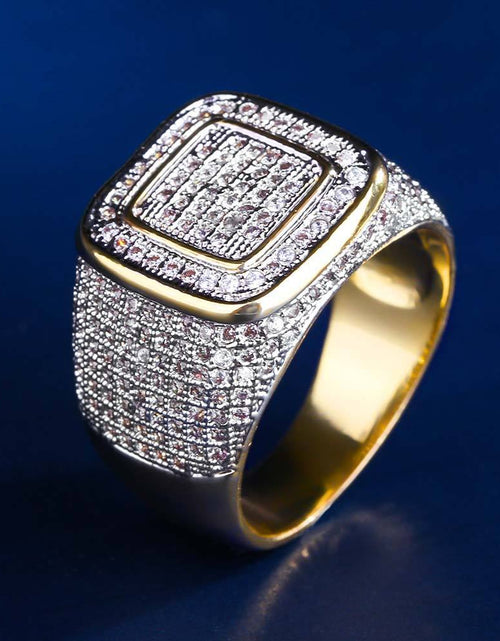 Load image into Gallery viewer, Square Iced Out Diamond Ring 14K Gold Plated by Bling Proud | Urban Jewelry Online Store
