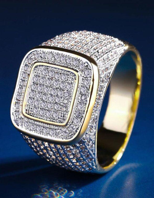 Load image into Gallery viewer, Square Iced Out Diamond Ring 14K Gold Plated by Bling Proud | Urban Jewelry Online Store
