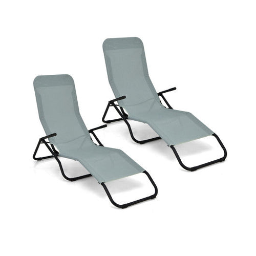 Load image into Gallery viewer, 2 Pieces Folding Portable Patio Chaise Lounger with Rocking Design-Light Green
